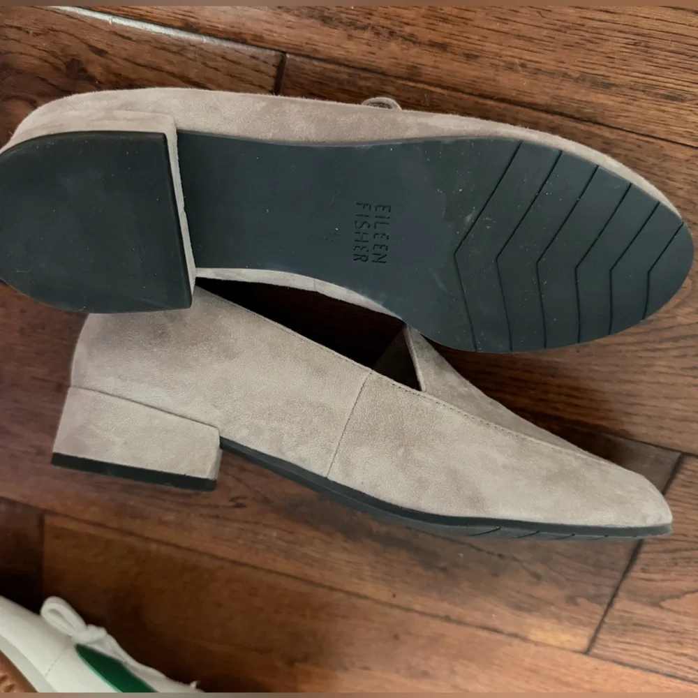 Eileen Fisher Elan Grey/Taupe Suede Loafers Size 7.5, new w/o box